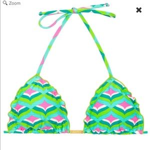 Wavey Triangle Bikini Top, green & pink
